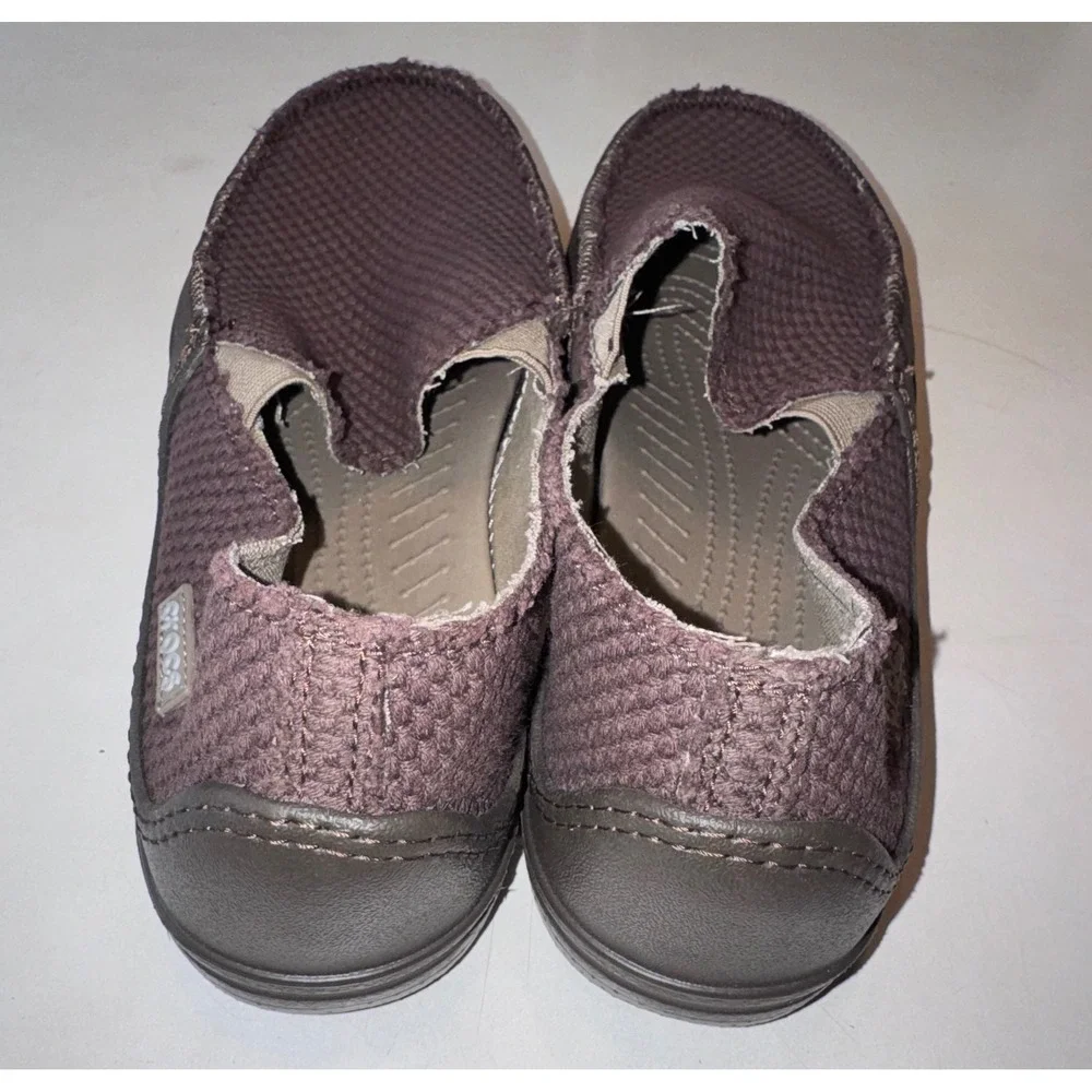 Crocs Santa Cruz Men's 10 Brown Canvas Slip On Loafers Casual Shoes